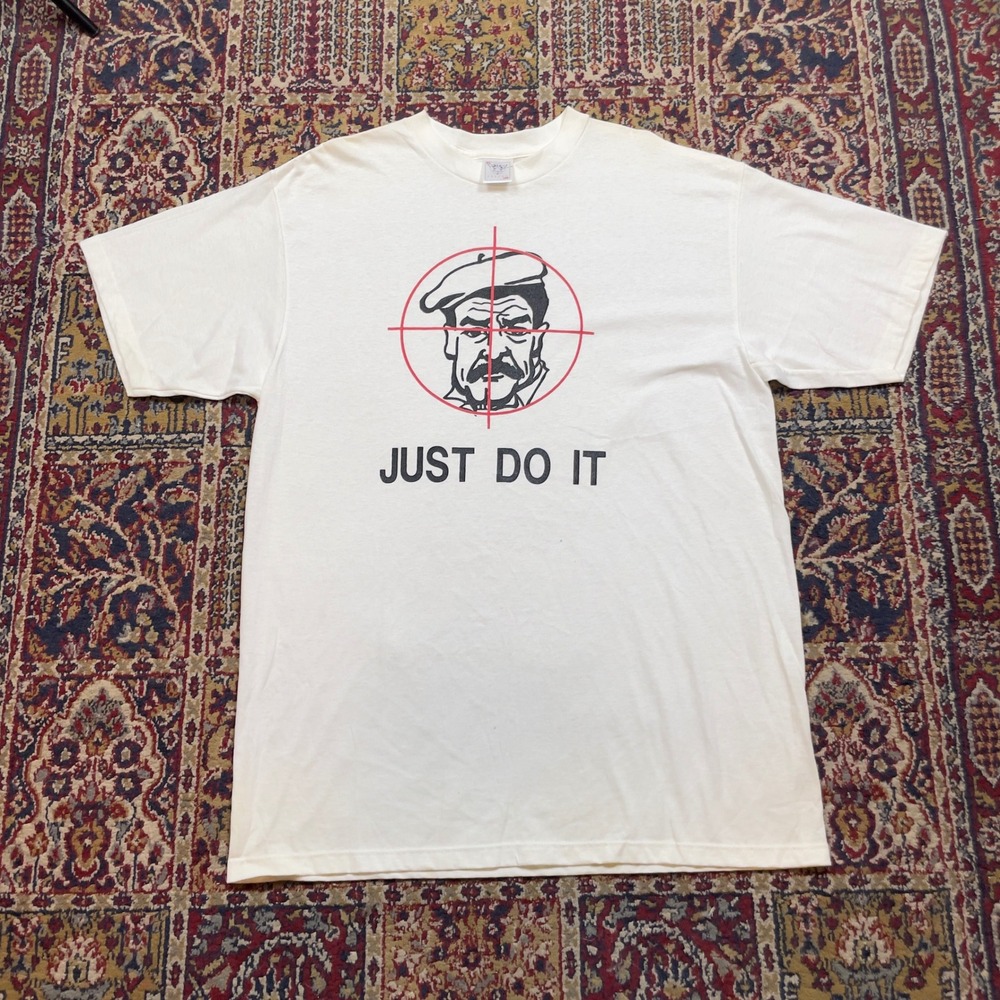VTG 90s Saddam Hussein Just Do It Crosshair Nike Parody Political T Shirt XL USA